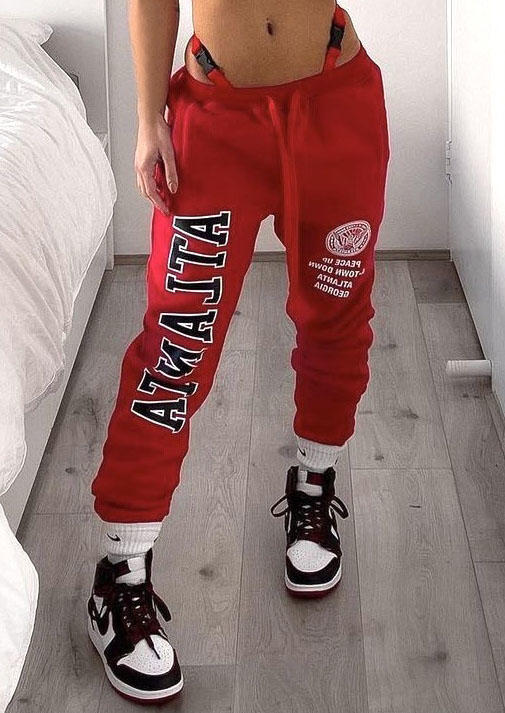 

Pants Atlanta Drawstring Elastic Waist Sweatpants in Red. Size: ,M,L