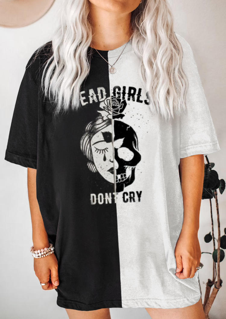 

T-shirts Tees Halloween Dead Girls Dont Cry Skull Color Block T-Shirt Tee in Black. Size: ,M,L,XL