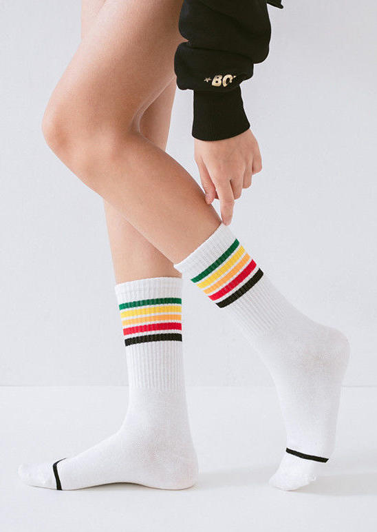 Rainbow Striped Casual Socks - White