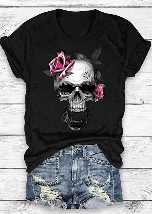 

T-shirts Tees Halloween Skull Rose T-Shirt Tee in Black. Size: ,M,L,XL