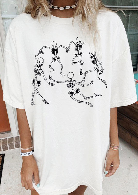 

T-shirts Tees Halloween Skeleton Dance O-Neck T-Shirt Tee in White. Size: ,M,L,XL