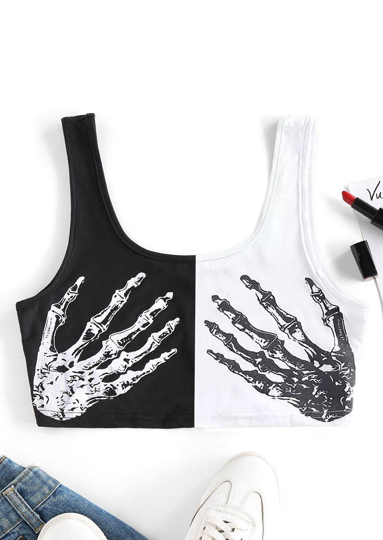 

Crop Tops Skeleton Color Block Crop Tank Top in Black. Size