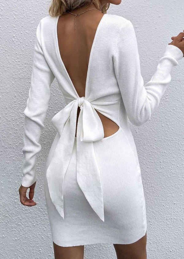 Open Back Bowknot Bodycon Dress - White