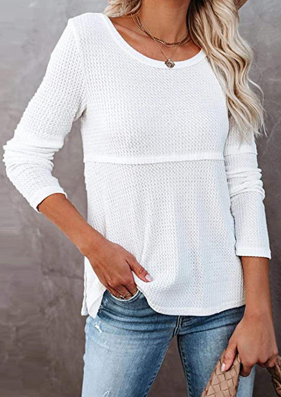 

Blouses Hollow Out Long Sleeve O-Neck Blouse in White. Size: ,M