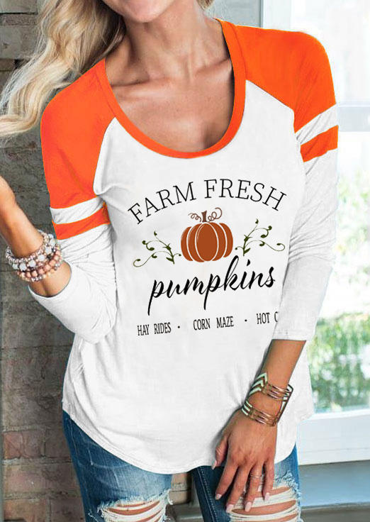 T-shirts Tees Farm Fresh Pumpkins Long Sleeve T-Shirt Tee in White. Size: M