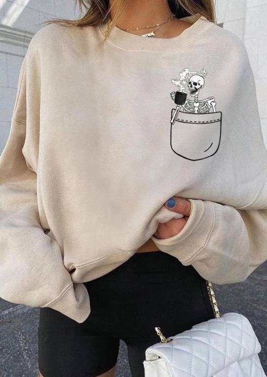 

Sweatshirts Halloween Skeleton Long Sleeve Sweatshirt in Beige. Size
