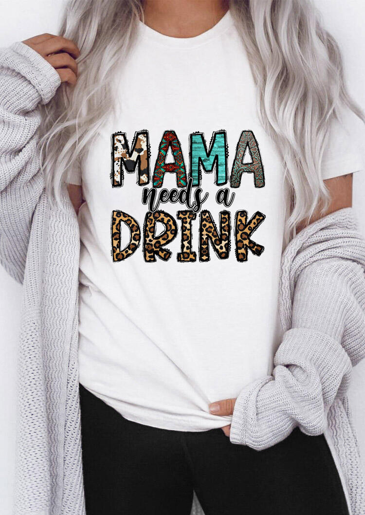 

T-shirts Tees Mama Needs A Drink Leopard T-Shirt Tee in White. Size: ,M,L,XL
