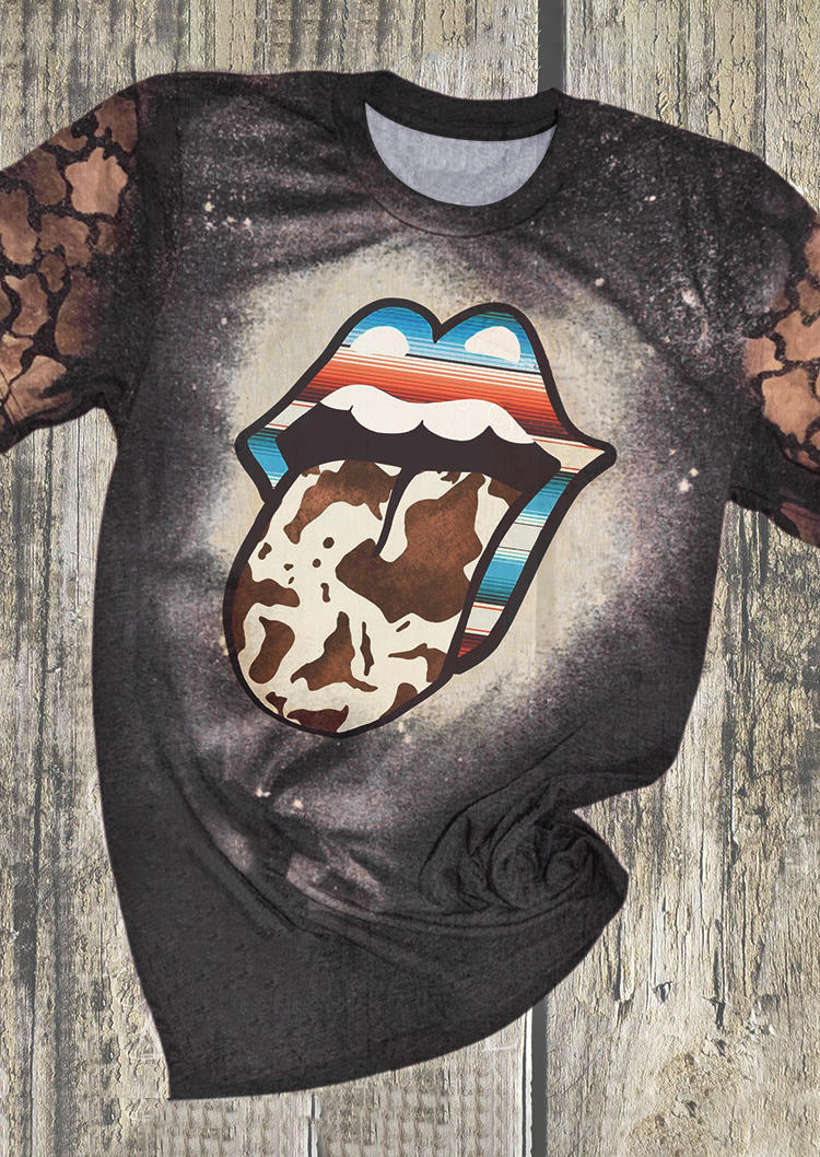 

T-shirts Tees Lips Cow Bleached O-Neck T-Shirt Tee in Multicolor. Size