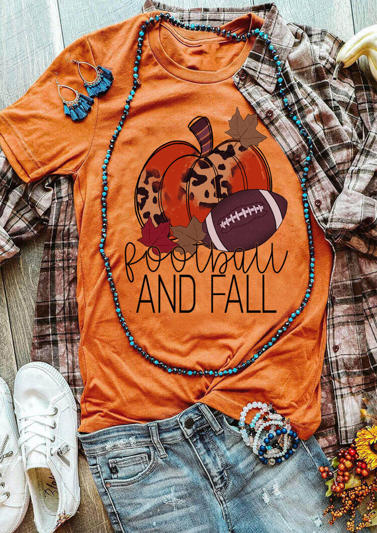 

T-shirts Tees Football And Fall Pumpkin Maple Leaf T-Shirt Tee in Orange. Size: M