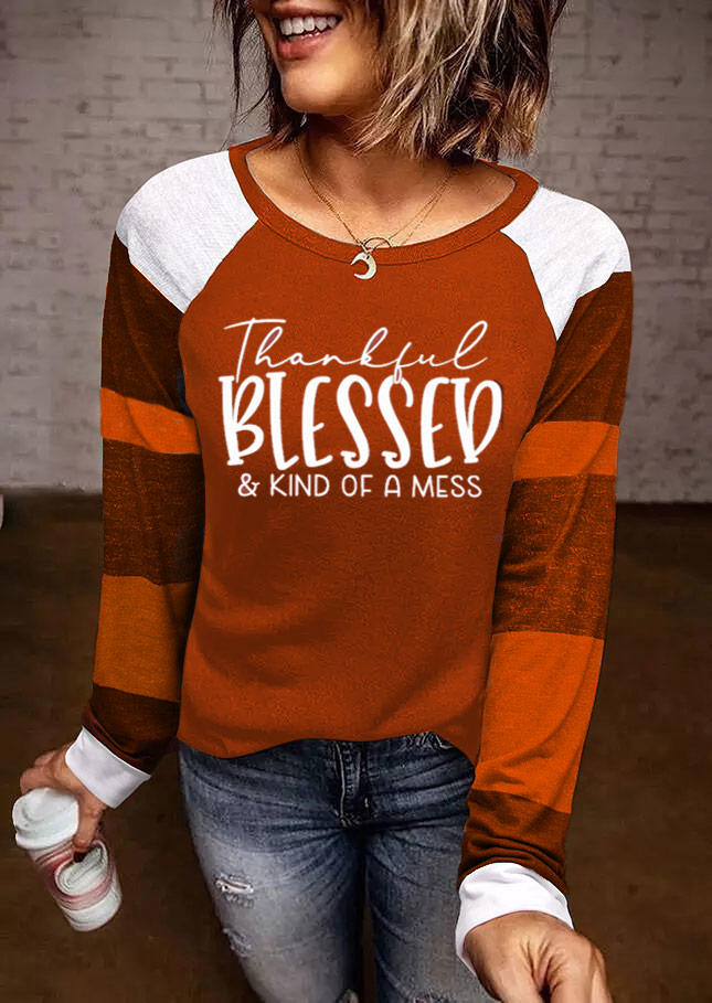 

T-shirts Tees Thankful Blessed Color Block T-Shirt Tee - Brick Red in Red. Size: 2XL,3XL,L,M,S