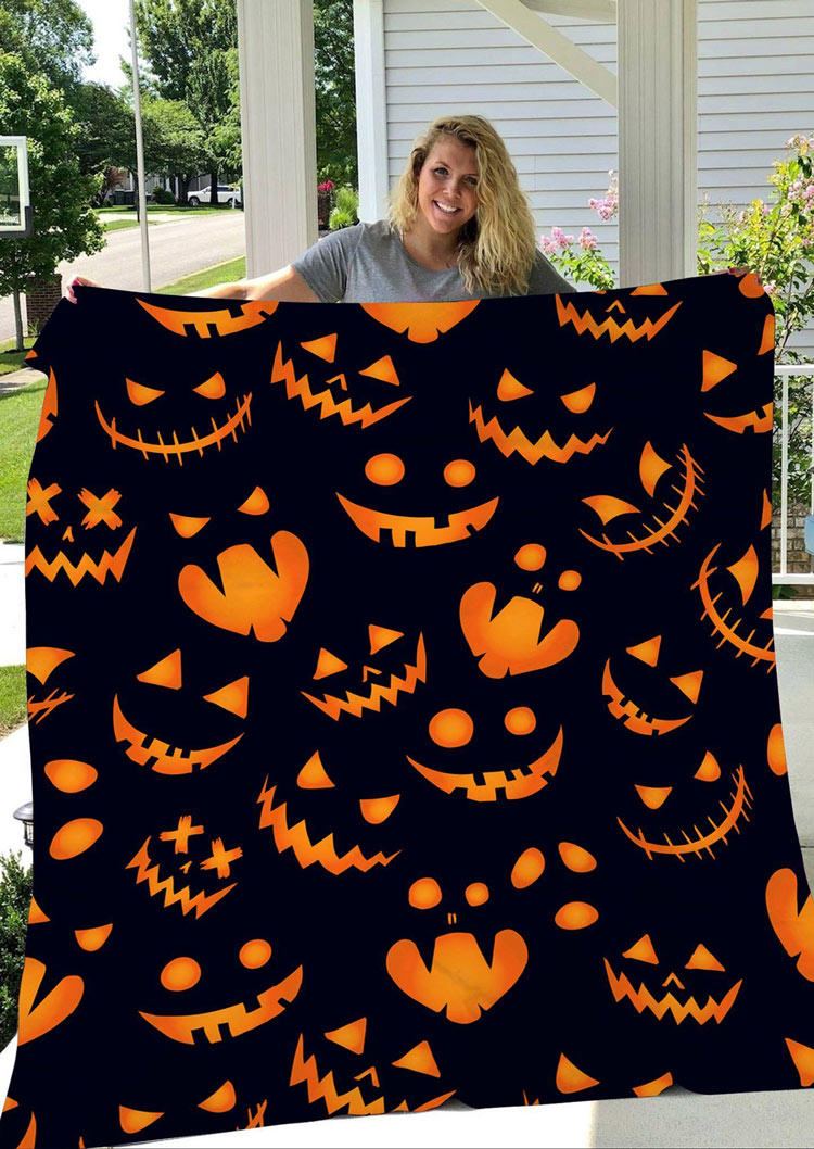 

Blanket Halloween Pumpkin Face Ghost Flannel Blanket in Black. Size