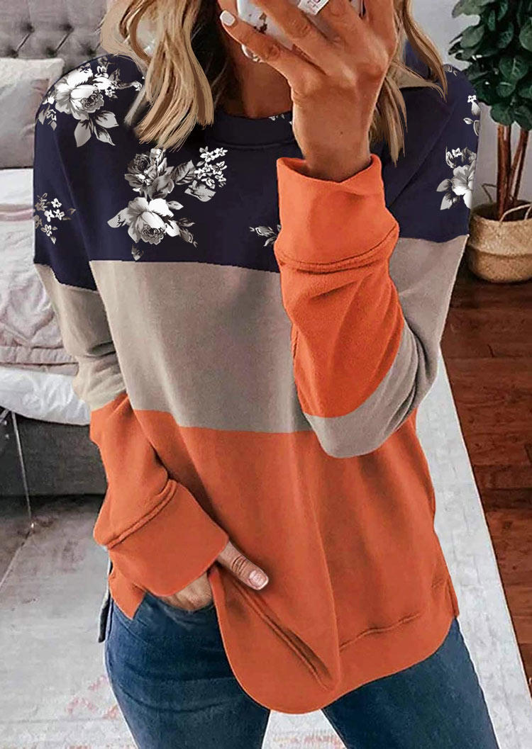

Sweatshirts Floral Color Block Long Sleeve O-Neck Pullover Sweatshirt in Multicolor. Size