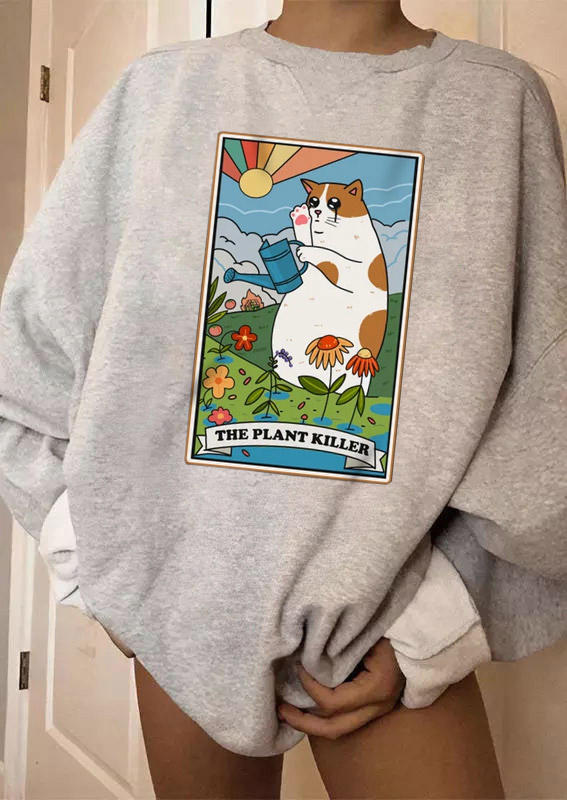 

Sweatshirts Tarot The Plant er Cat Floral Long Sleeve Sweatshirt in Light Grey. Size: ,M,L,XL