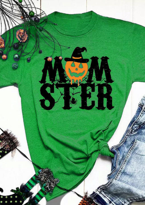 

T-shirts Tees Halloween Mom Ster Pumpkin Face T-Shirt Tee in Green. Size