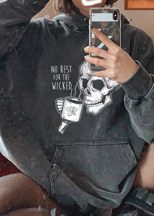 

Hoodies No Rest For The Wicked Skull Hoodie in Gray. Size