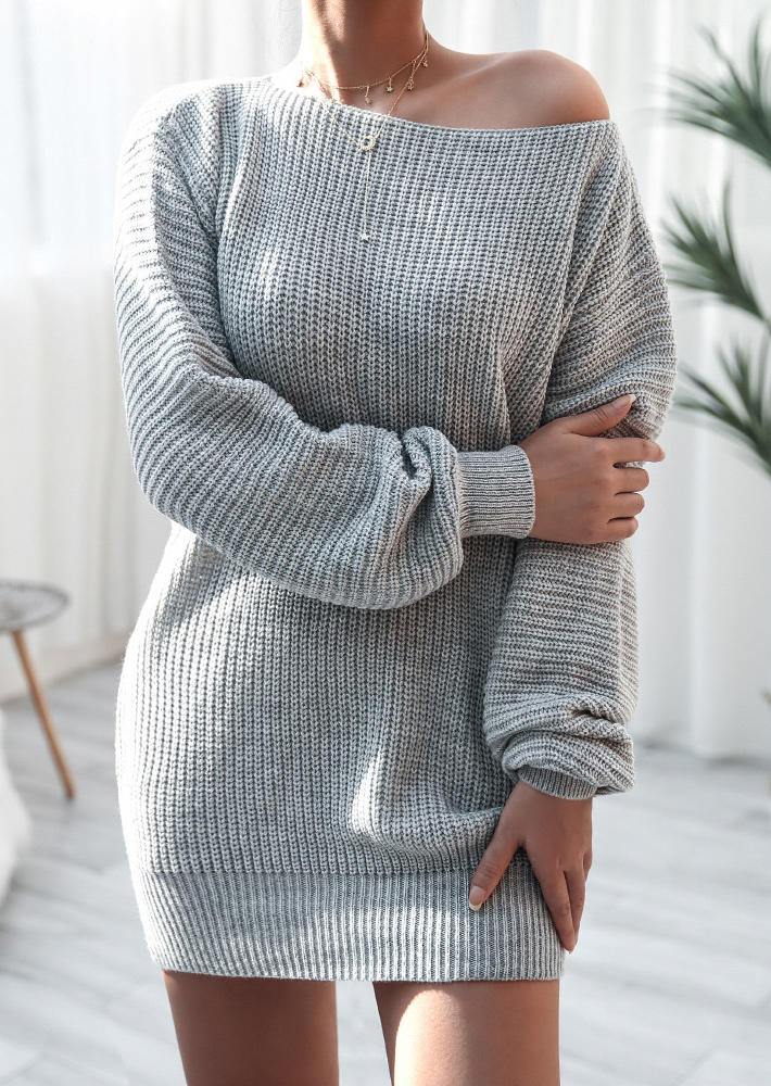 Drop Shoulder Loose Sweater Mini Dress - White