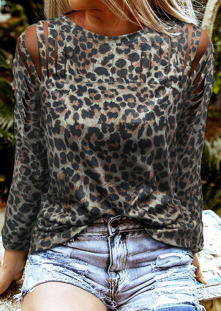 Leopard Cut Out Hollow Out Blouse