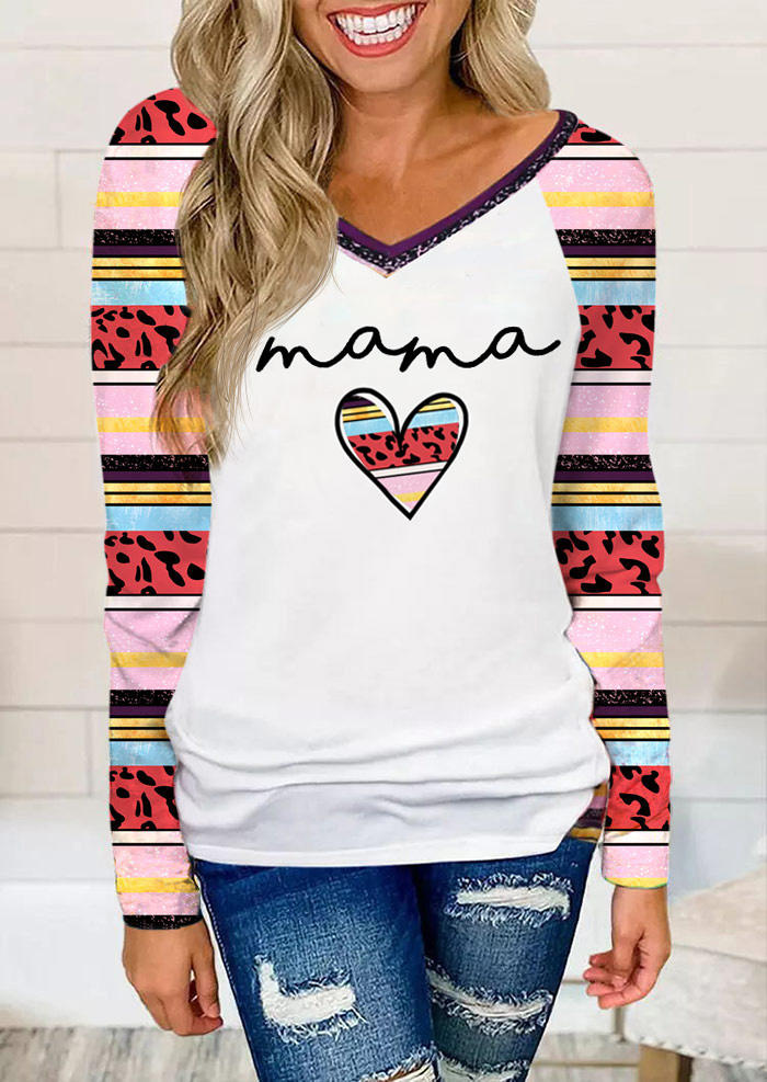 

Blouses Leopard Striped Mama Long Sleeve Blouse in White. Size: ,M,L,XL