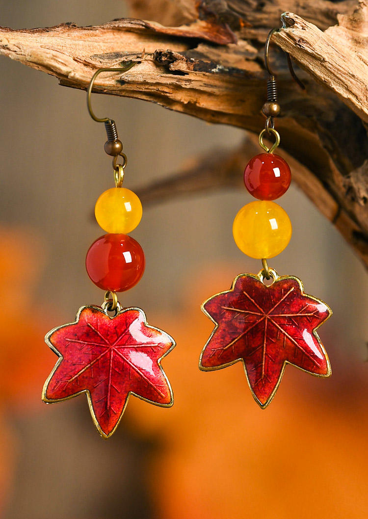 

Earrings Maple Leaf Beading Alloy Earrings in Red. Size