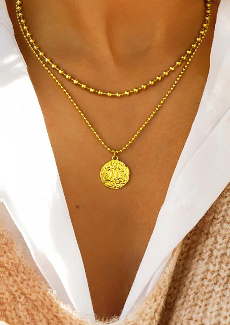 

Necklaces Double-Layered Star Moon Medal Necklace in Gold. Size