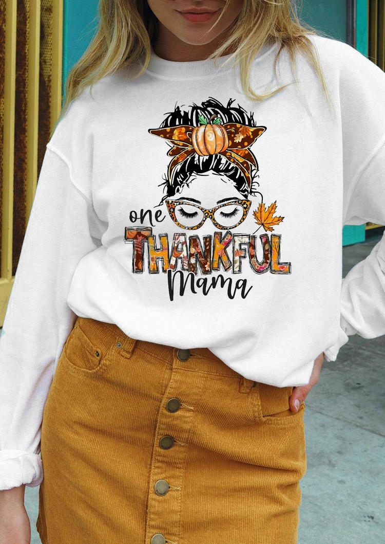 

Sweatshirts One Thankful Mama Pumpkin Sweatshirt in White. Size: ,M,L,XL