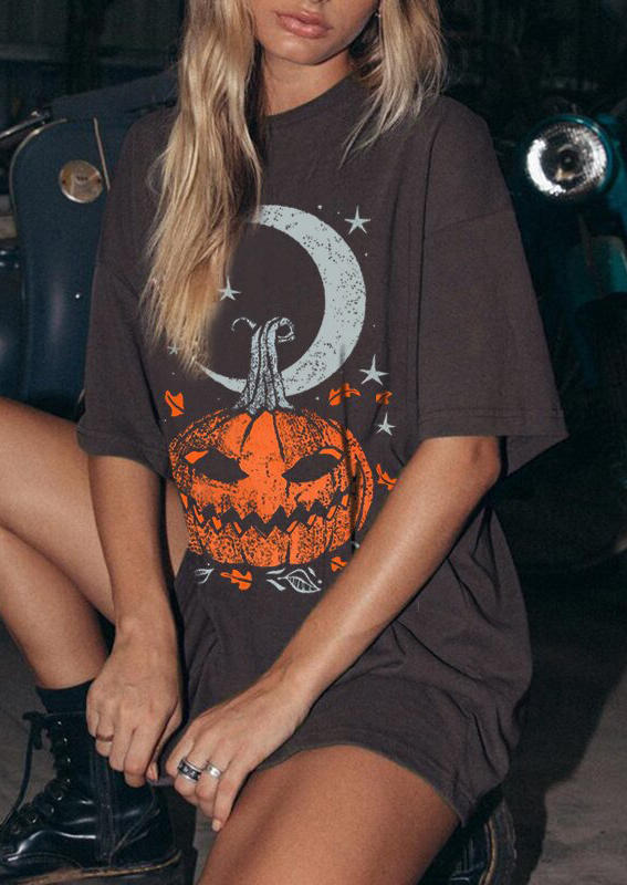 

Halloween Pumpkin Face Moon Star T-Shirt Tee - Dark Brown, 518099