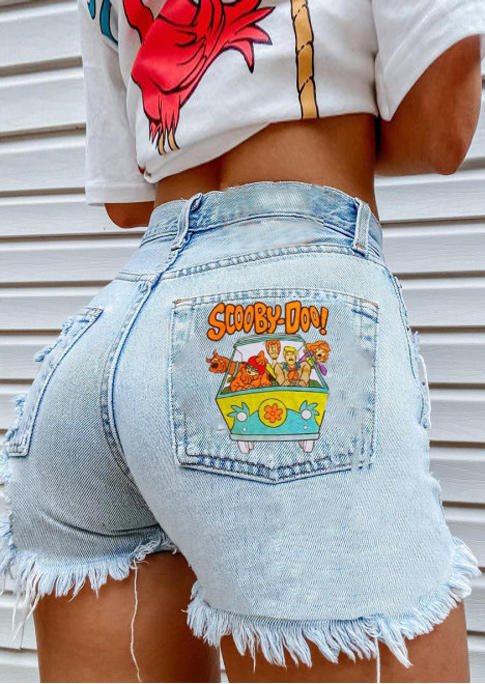 

Shorts Scooby Doo Ripped Frayed Hem Denim Shorts in Light Blue. Size: ,M,L,XL