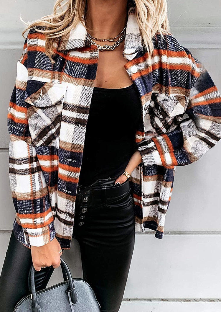 

Coats Plaid Pocket Long Sleeve Shirt Coat in Multicolor. Size: ,M,L,XL