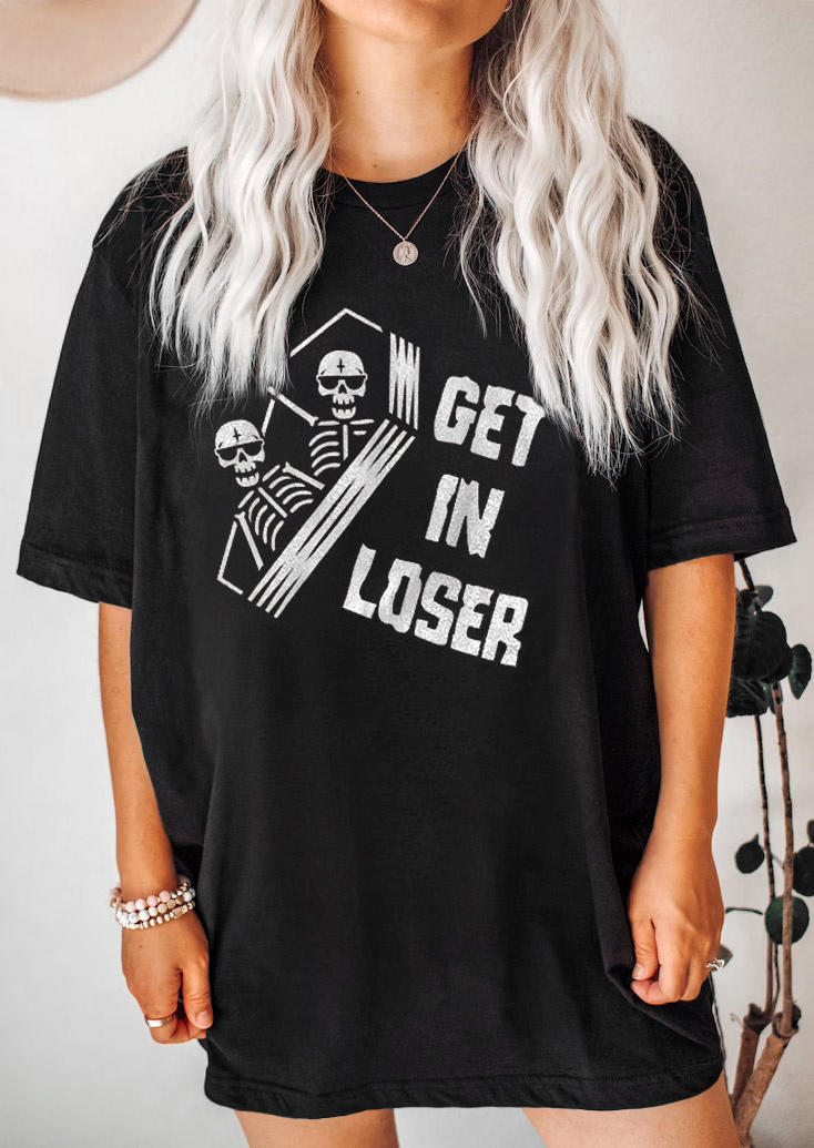 

Halloween Skeleton Get In Loser T-Shirt Tee - Black, 518127