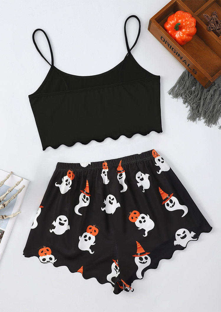 

Sleepwear Ghost Pumpkin Camisole And Shorts Pajamas Set in Black. Size: ,L