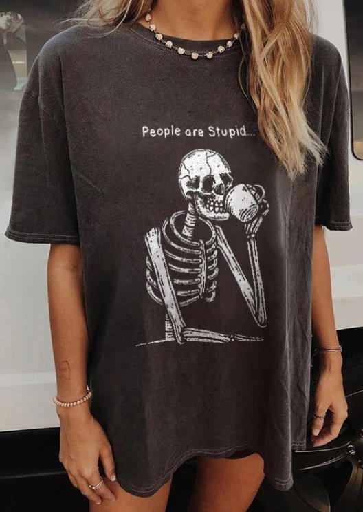 

T-shirts Tees Halloween Skeleton People Are Stupid T-Shirt Tee in Dark Grey. Size