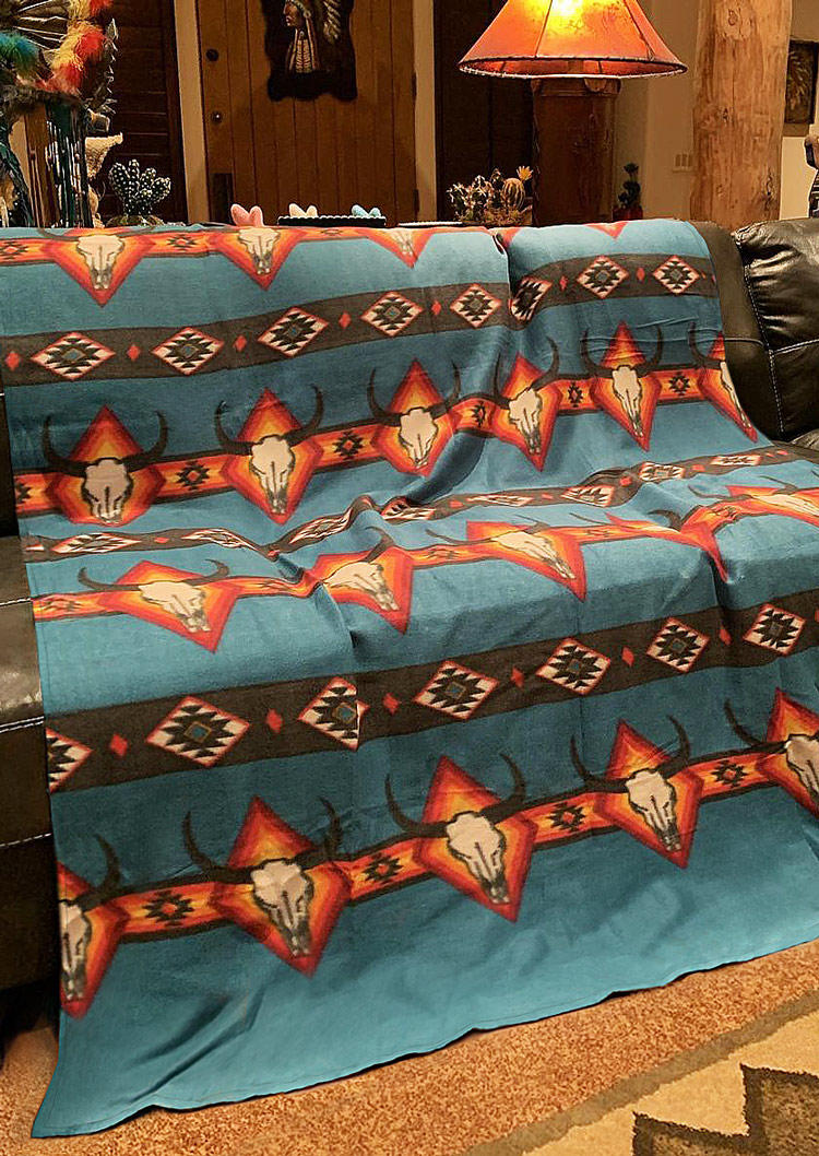

Blanket Western Steer Skull Aztec Geometric Blanket in Multicolor. Size