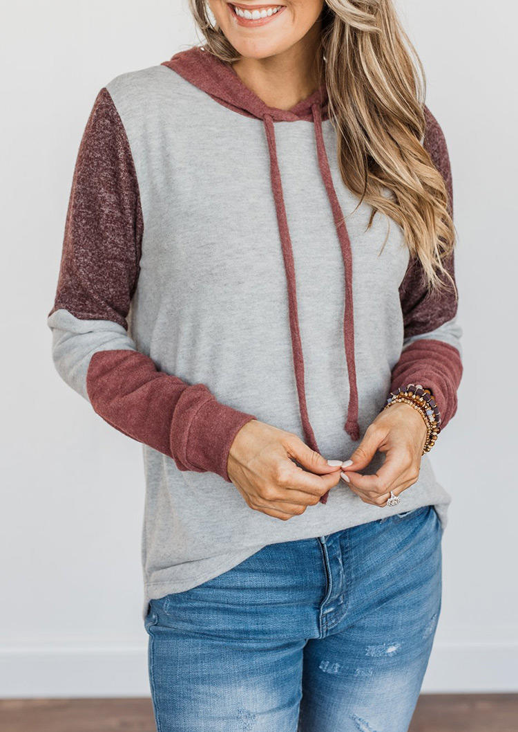 

Hoodies Color Block Drawstring Long Sleeve Hoodie in Gray. Size: ,M,L,XL
