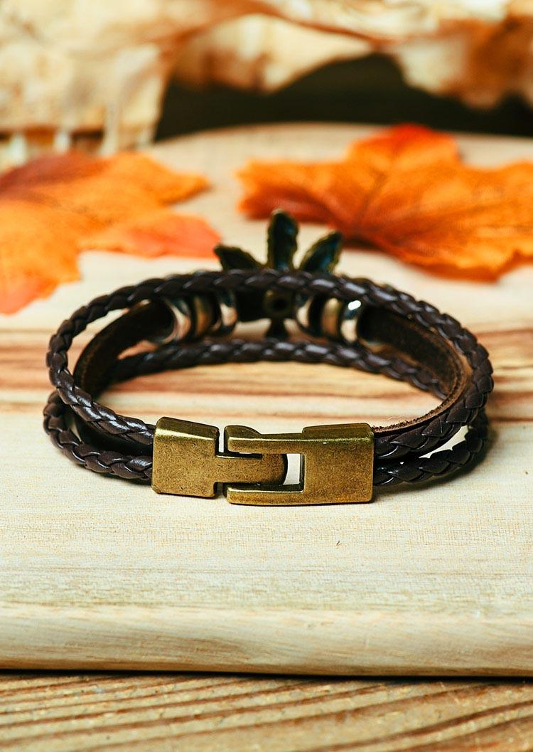 

Bracelet Maple Leaf Braided Multi-Layered Bracelet in Brown. Size