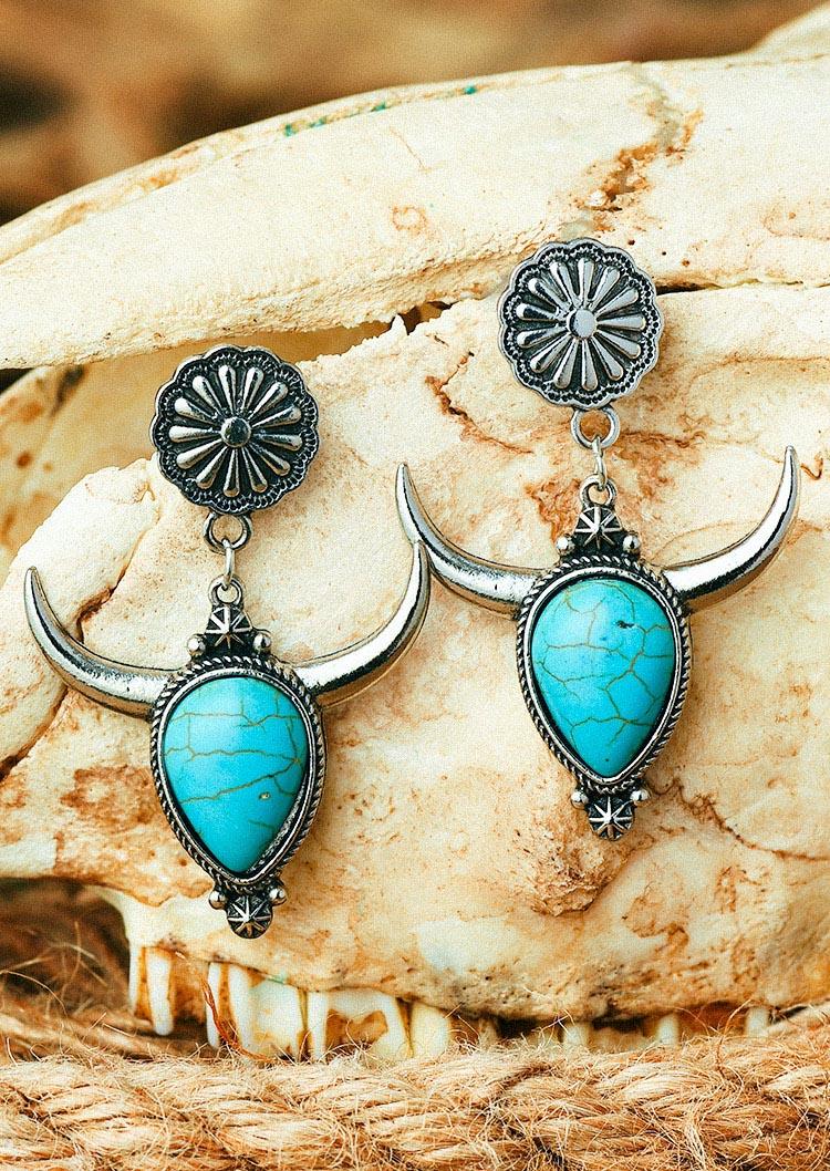 

Earrings Turquoise Steer Skull Sunflower Earrings in Cyan. Size
