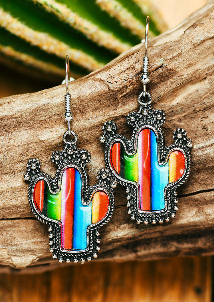 

Earrings Cactus Striped Color Block Western Earrings in Multicolor. Size