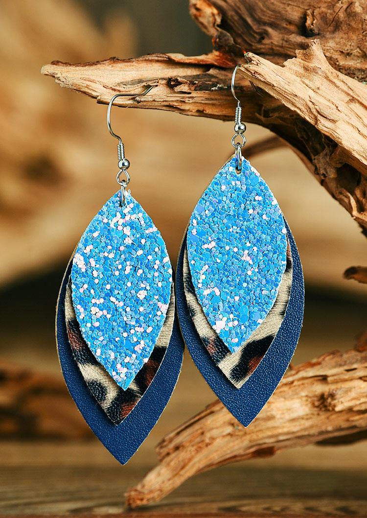 

Earrings Leaf Sequined Leopard Leather Earrings in Multicolor. Size