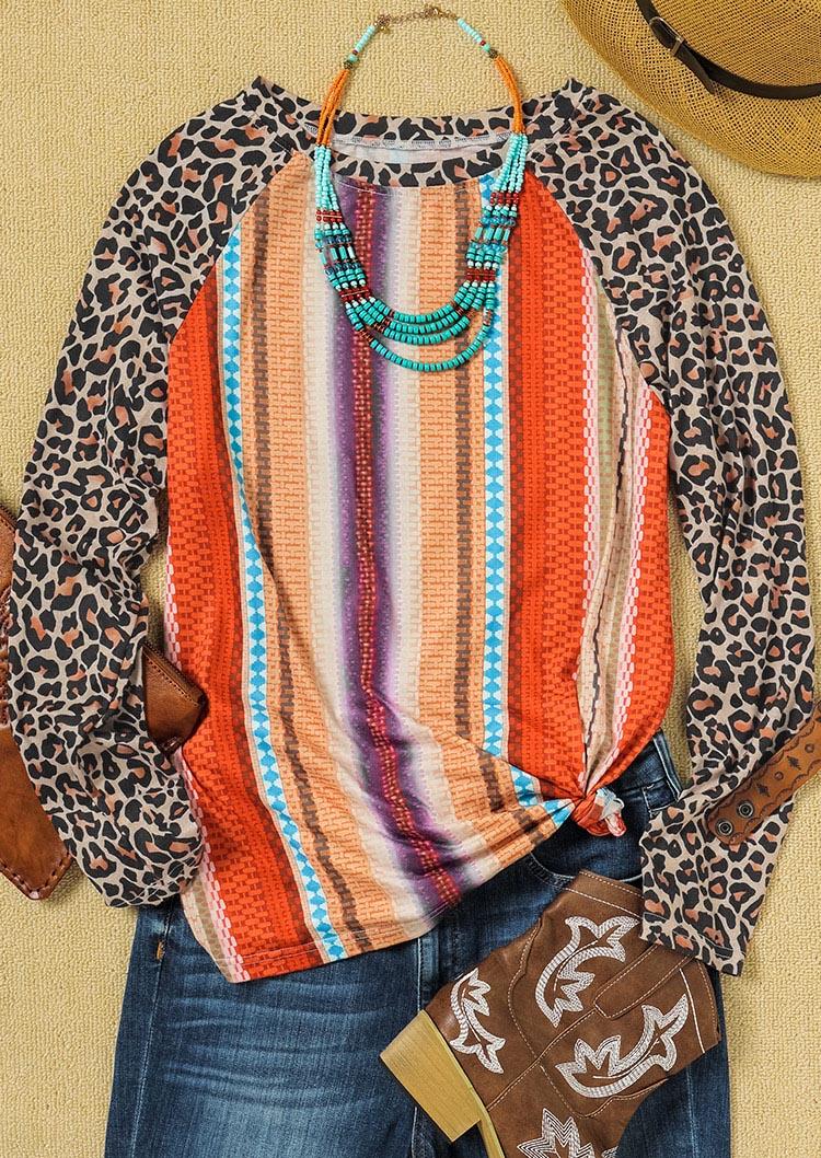 Blouses Colorful Geometric Leopard Long Sleeve Blouse in Multicolor. Size: S