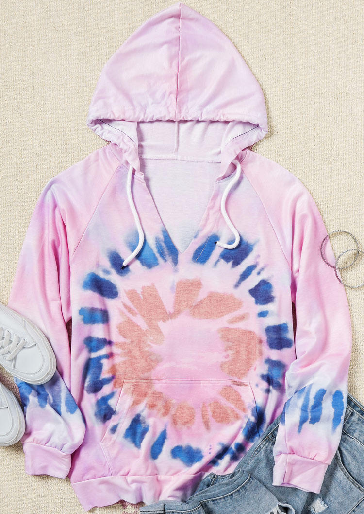 

Hoodies Tie Dye Drawstring Kangaroo Pocket Hoodie in Pink. Size: M