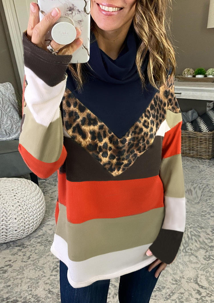 

Blouses Leopard Striped Cowl Neck Blouse in Multicolor. Size: ,M,L,XL