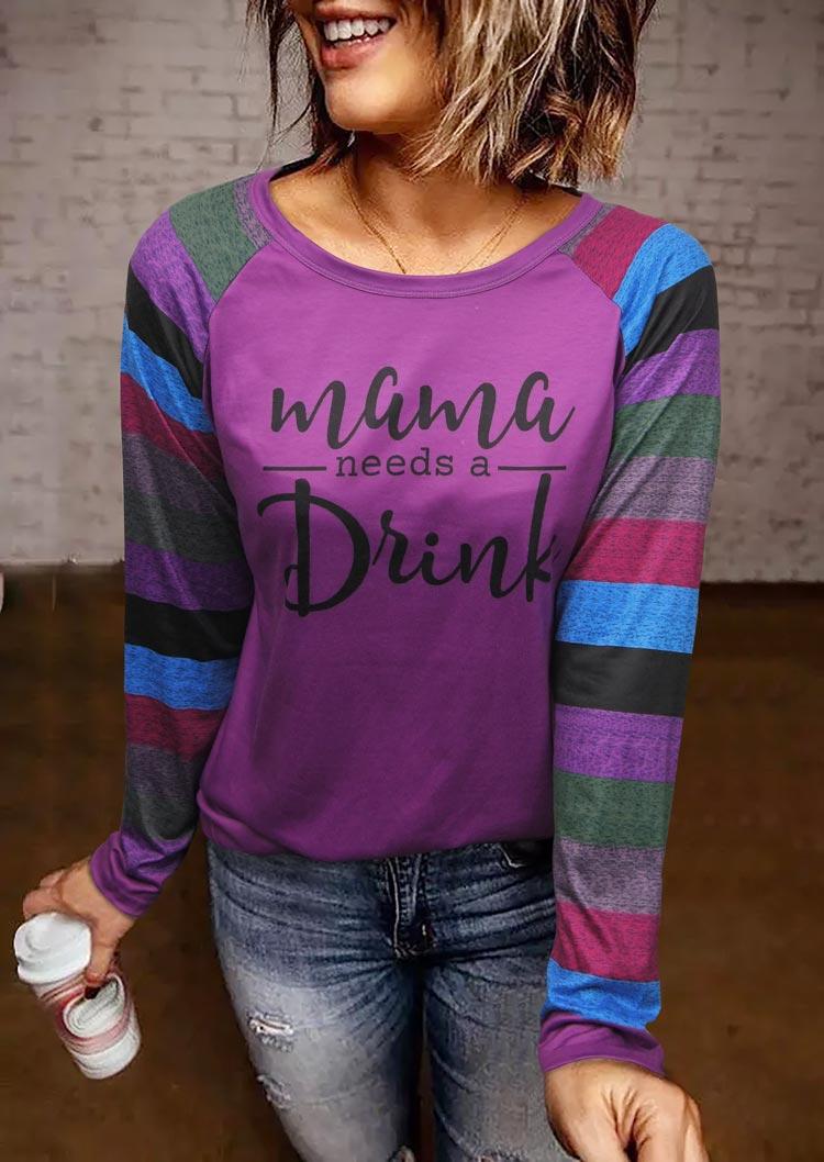 Mama Needs A Drink Color Block T-Shirt Tee - Purple