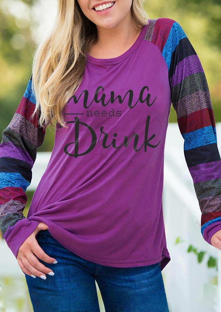 T-shirts Tees Mama Needs A Drink Color Block T-Shirt Tee in Purple. Size: L,M,S,XL