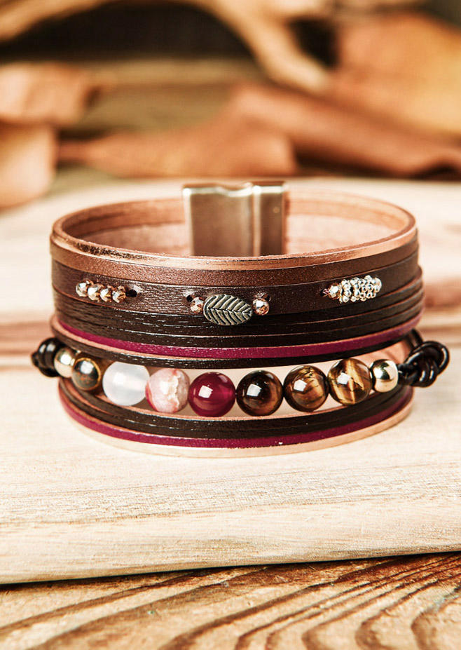 

Bracelet Beading Leaf Multi-Layered Magnet Buckle Bracelet in Brown. Size