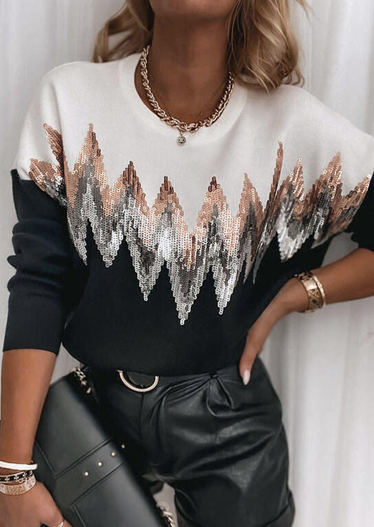 

Sweatshirts Colorful Sequined Splicing Pullover Sweatshirt in Black. Size