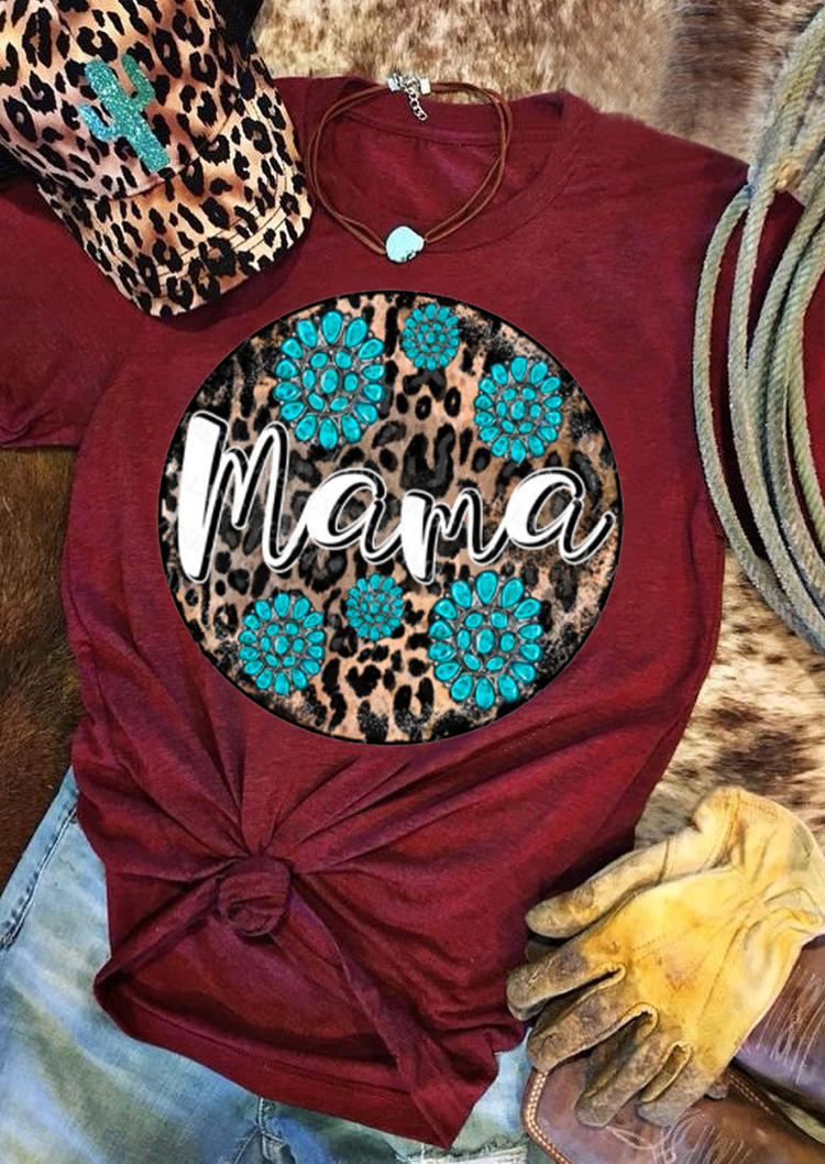 

T-shirts Tees Mama Leopard Turquoise T-Shirt Tee in Burgundy. Size