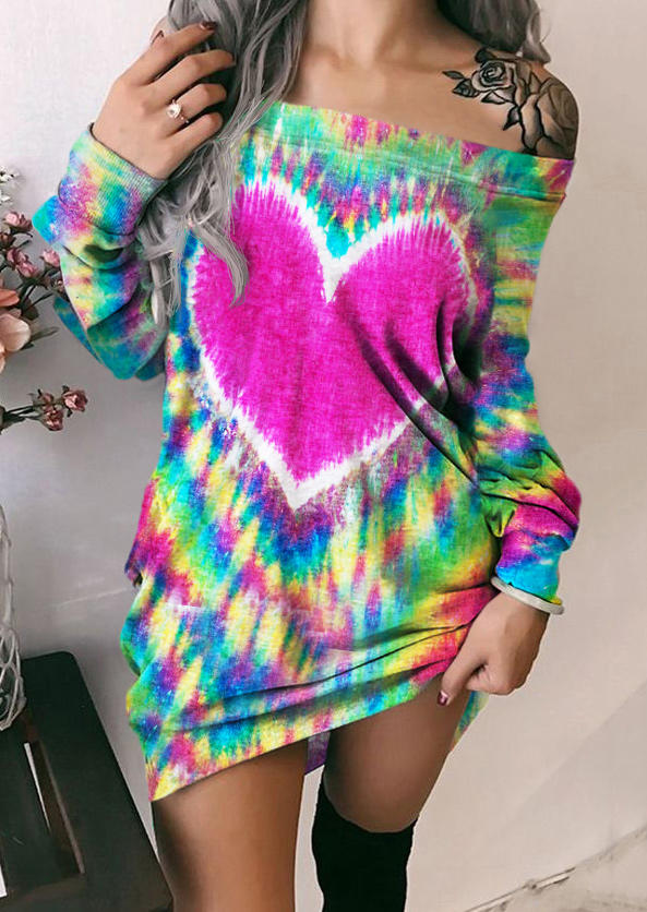 

Mini Dresses Tie Dye Heart Off Shoulder Mini Dress in Multicolor. Size