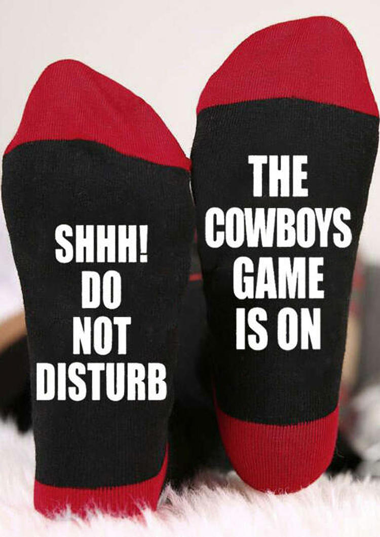 

Crew Socks Do Not Disturb Cowboys Game Is On Socks in Black. Size