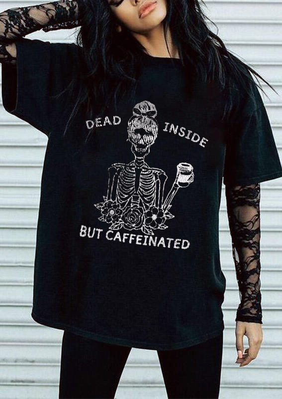 

T-shirts Tees Halloween Dead Inside Skeleton T-Shirt Tee in Black. Size