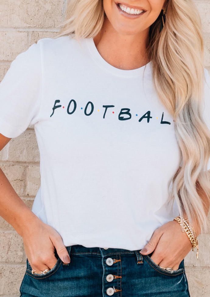 

T-shirts Tees Football O-Neck T-Shirt Tee in White. Size: ,M,L,XL