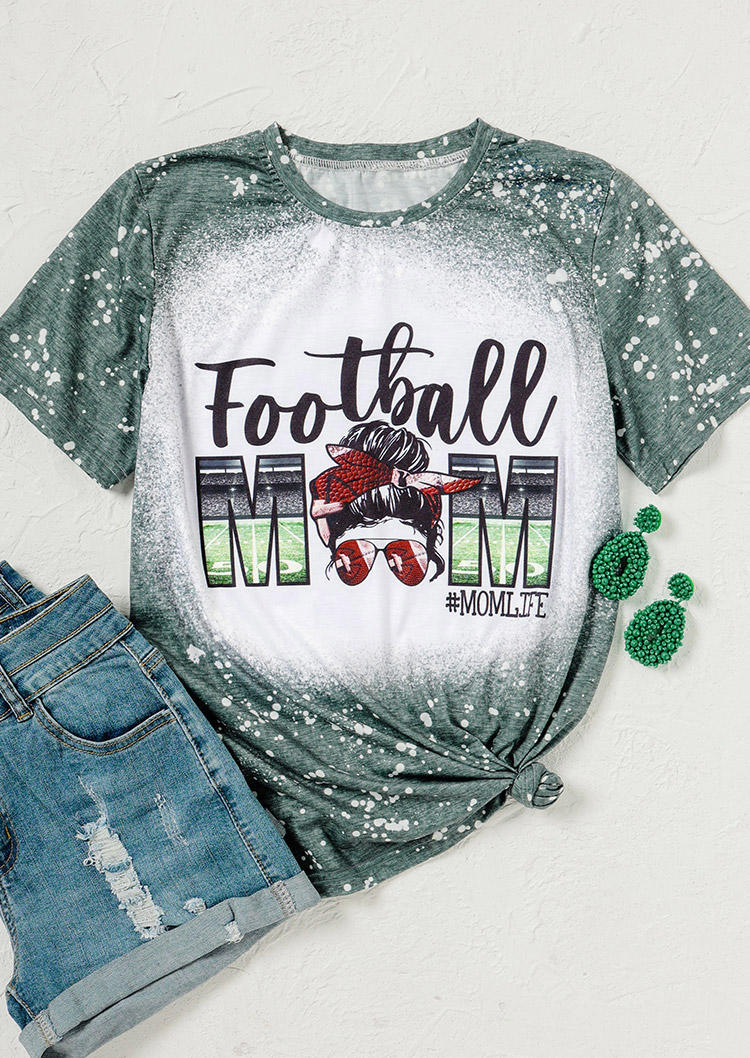 Football Mom Life Bleached T-Shirt Tee - Green